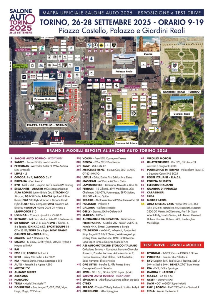 Mappa ufficiale del Salone Auto Torino 2025
